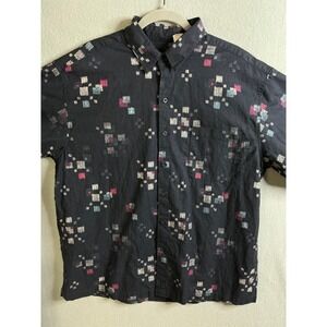 KI Design Button Up Men's Large Hawaiian Shirt Abstract Print Short Sleeve‎